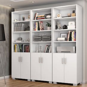 Armário para Escritório Multiuso Aberto Estante Livreiro Office 6 Portas Espresso Móveis Branco