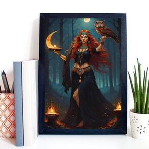 Quadro Cigana Ritual Da Lua - Coruja 24X18Cm