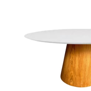 Mesa de Jantar Cone Oval 130x90 cm Tampo Laca Branca Base Freijó