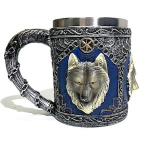 Caneca Medieval Lobo em Resina Colorida Inox - 400ML