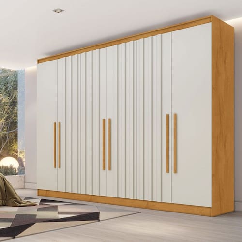 imagem-Guarda-Roupa Oxford 6 Portas 6 Gavetas com Ripado 100% Mdf Peroba/Off White - Mademarques - Marrom