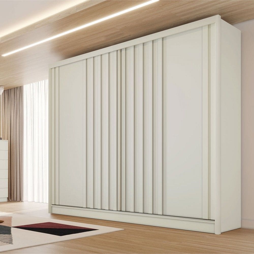 Guarda-Roupa Solteiro Galati 2 Portas 4 Gavetas 100% Mdf com Ripado Off White - Mademarques