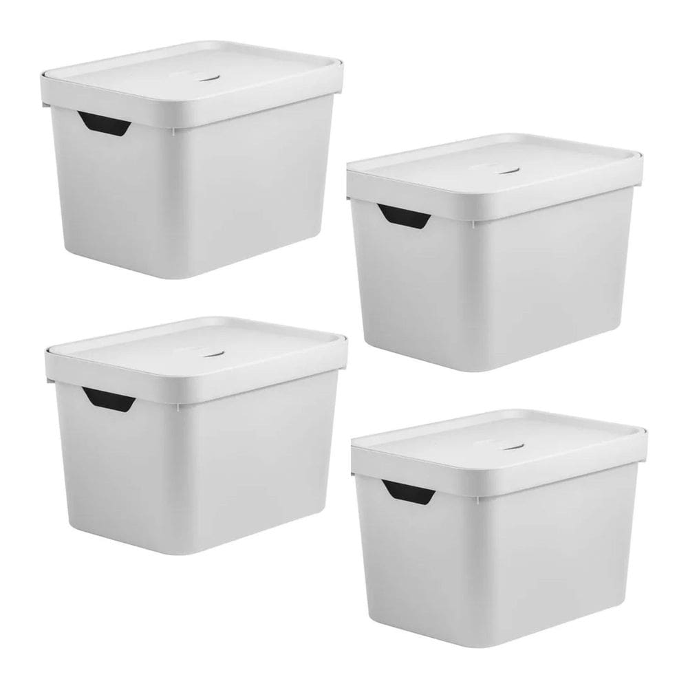 Conjunto de 4 Caixas Organizadora Cube Branco 18L - Ou