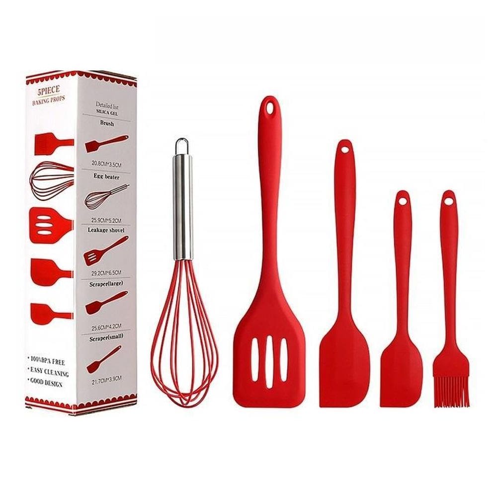 Kit 5 Unidades Utensílios De Cozinha Silicone Com Fue