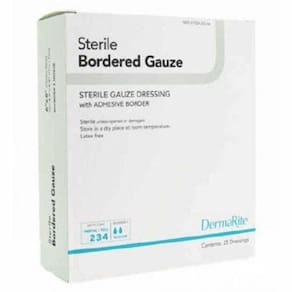 Curativo adesivo DermaRite 4 X 5 Polegadas Gaze Retangle Branco Estéril 25 Contagem por DermaRite