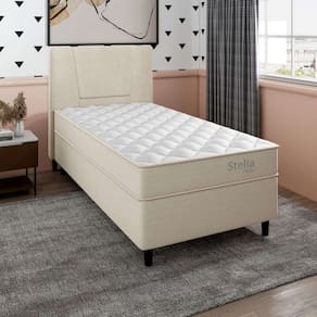 cama box com cabeceira e colchão solteiro stella molas ensacadas (60x88x188) bege