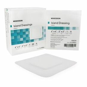Curativo adesivo McKesson 4 X 4 Polegadas Polipropileno / Rayon Square Branco Estéril Branco Caso branco de 100 por McKesson