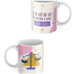 Caneca Xicara de Café ou Chá de Porcelana Personalizada Signos Libra Divertida Engraçada para Presente Criativo 325ml