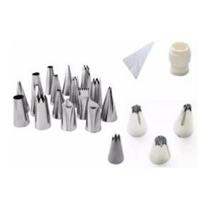 Kit Bicos 20 Pçs em inox + Saco Para Confeitar + Adaptador De Bicos