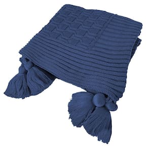 Manta Peseira de Tricot 90x180 Cm com Tassel -diamond Azul Jeans