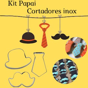 Kit Papai c/ 3 peças - Cortadores inox (bigode, gravata e chapéu)