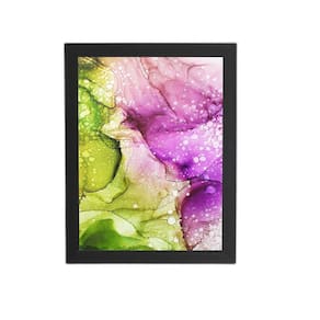 Quadro Tons De Verde E Roxo Abstrato Moldura Preta 60X40Cm