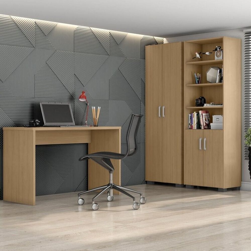Conjunto Home Office 3 Peças com Escrivaninha Gávea e 2 Armários Espresso Móveis Branco