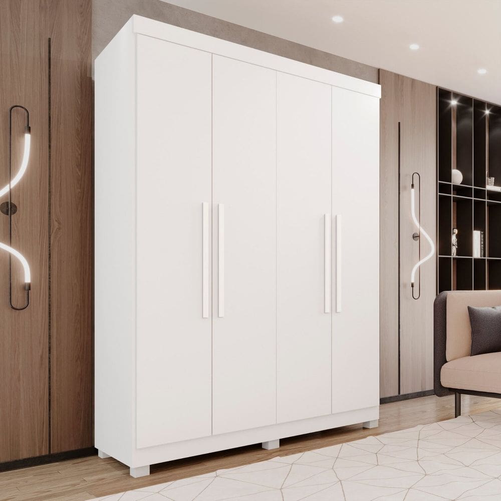 Guarda-Roupa 4 Portas 3 Gavetas New Malibu Espresso Móveis Branco