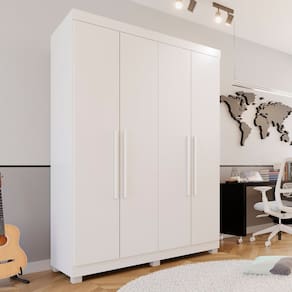 Guarda-Roupa Solteiro 4 Portas 3 Gavetas Roma Espresso Móveis Branco