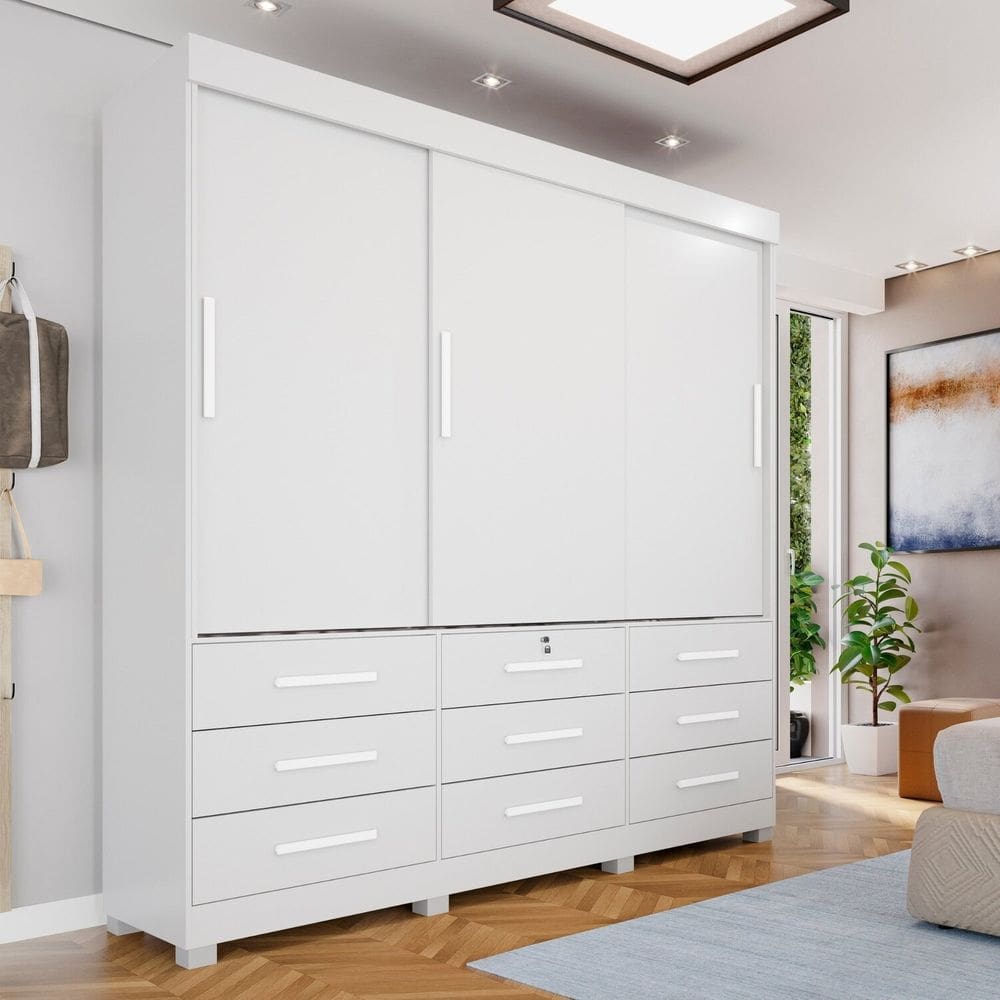 Guarda-Roupa 3 Portas 9 Gavetas Florença Espresso Móveis Branco