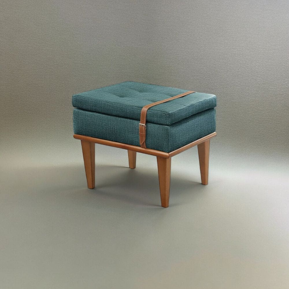 Puff Banqueta Madeira Maciça Londres Luxo Azul
