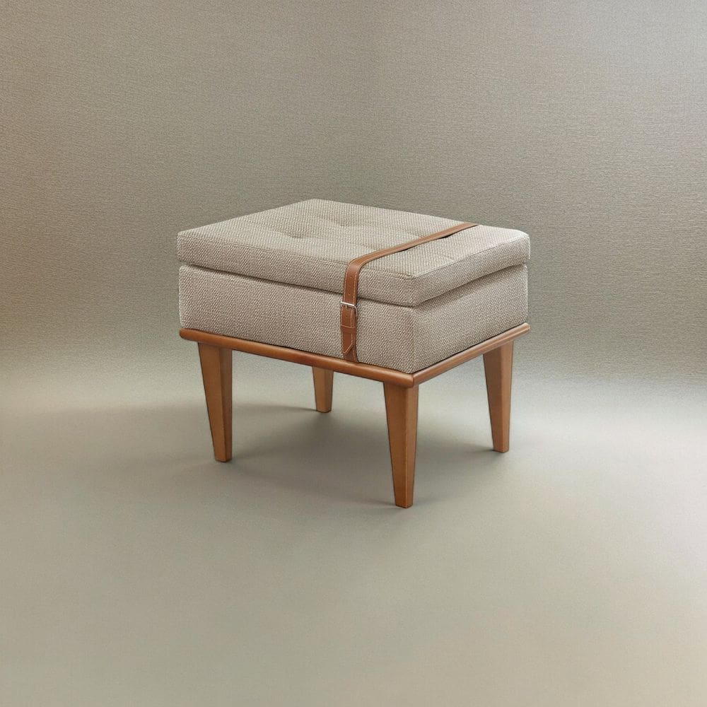 Puff Banqueta Madeira Maciça Londres Luxo Bege