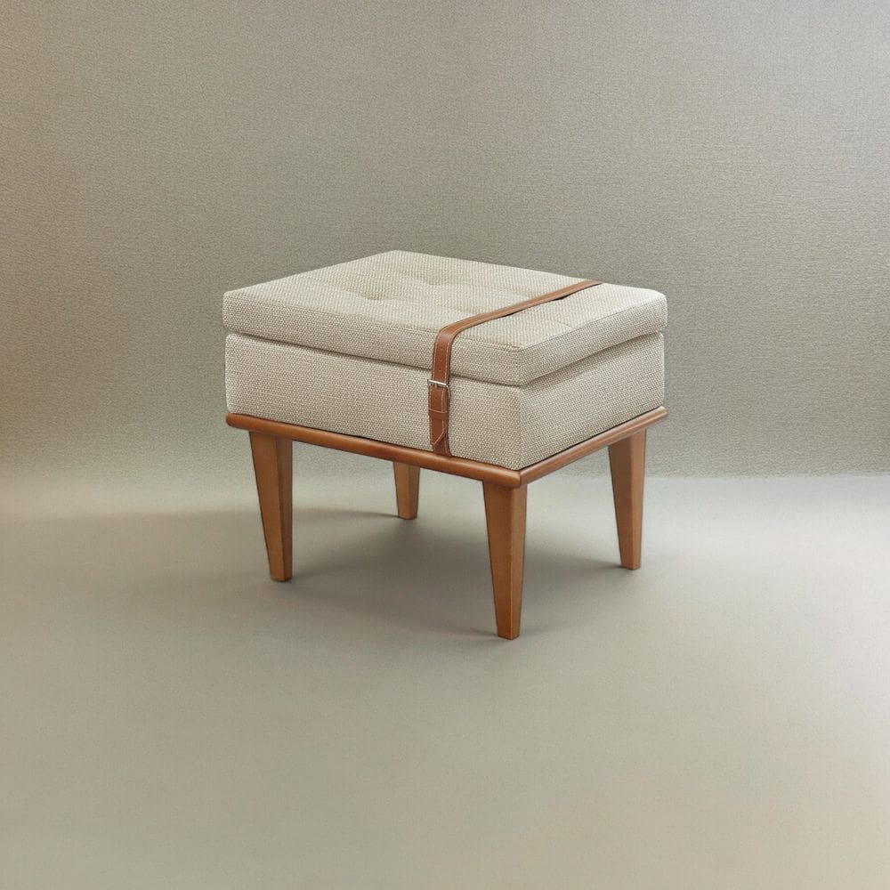 Puff Banqueta Madeira Maciça Londres Luxo Bege Claro