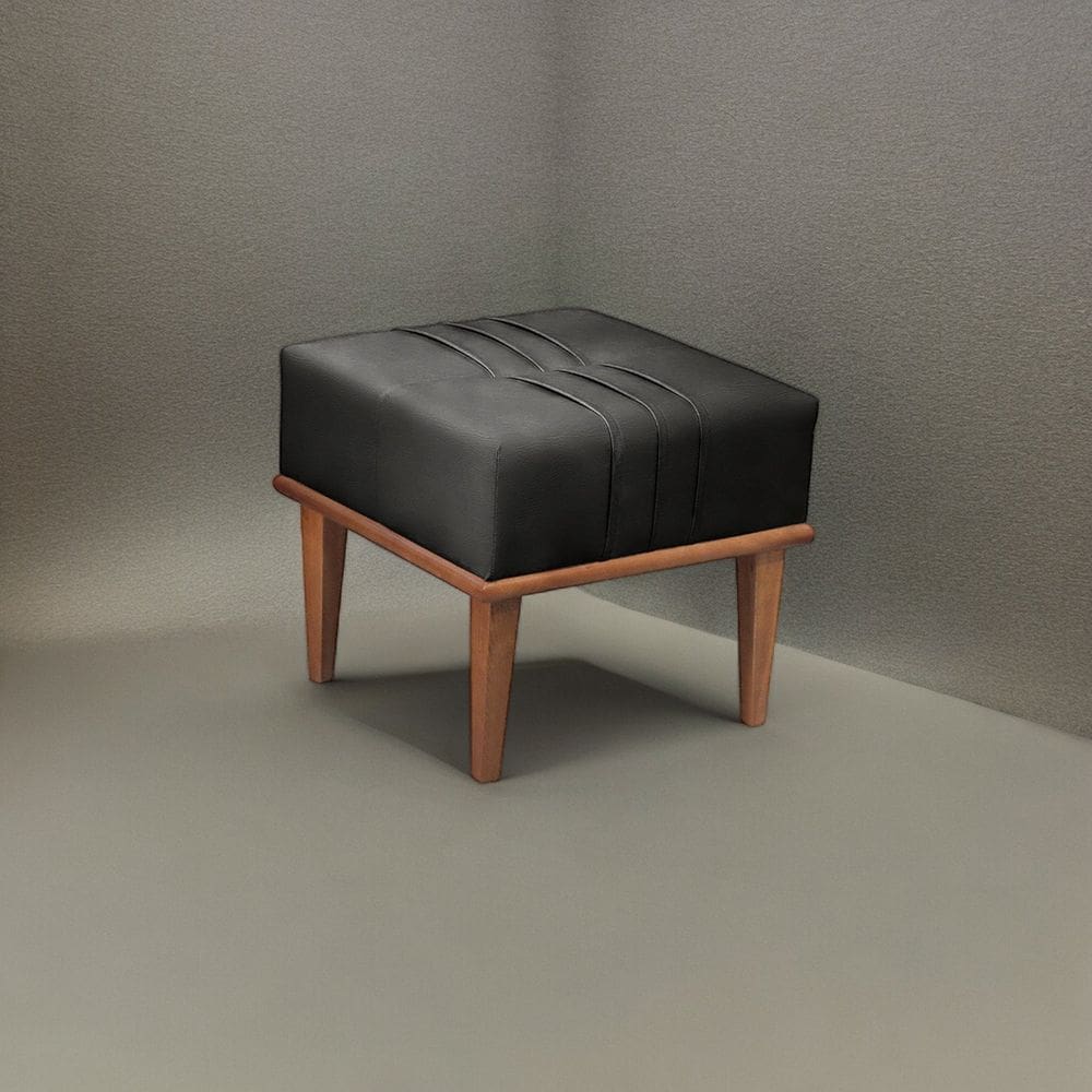 Puff Banqueta Madeira Maciça Maya Luxo Preto