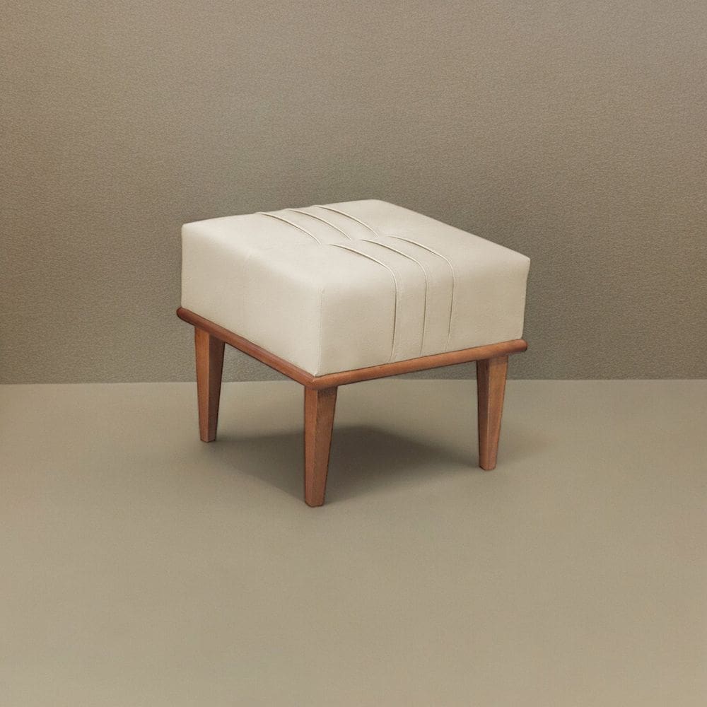 Puff Banqueta Madeira Maciça Maya Luxo Bege Claro