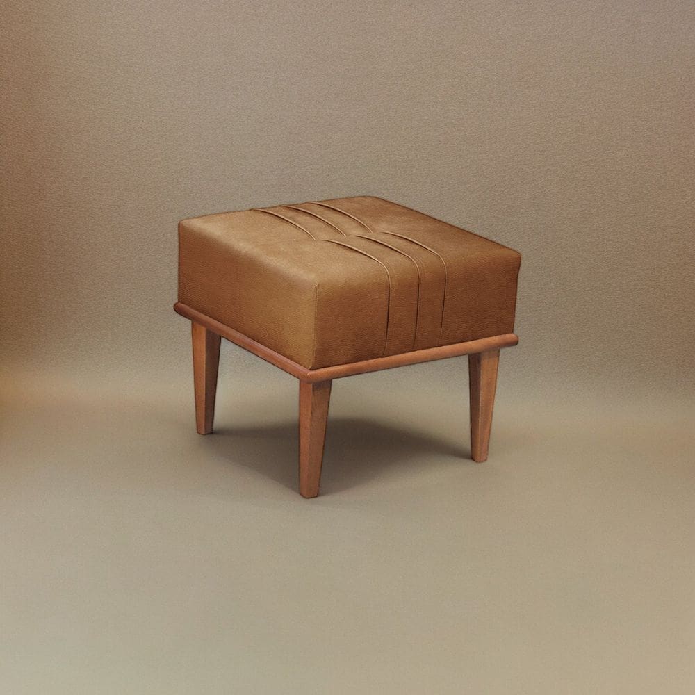 Puff Banqueta Madeira Maciça Maya Luxo Caramelo