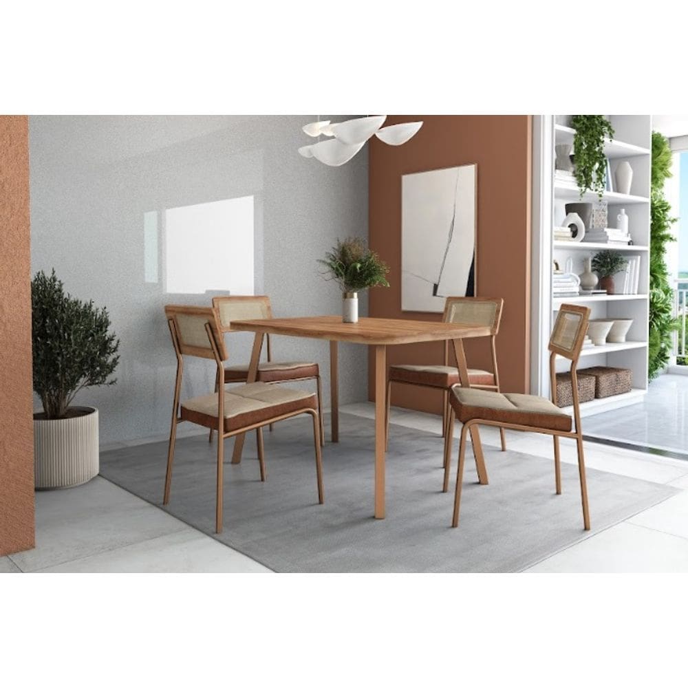 Conjunto Mesa 1,20 Carraro Stellar Petra-Rosê Com 4 Cadeiras Lux Areia-Rosê
