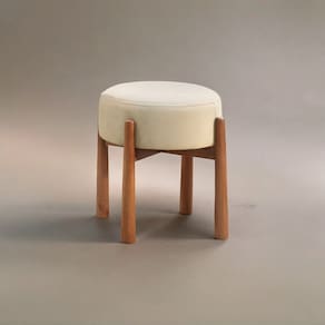 Puff Banqueta Lotus Luxo Madeira Maciça Bege Claro