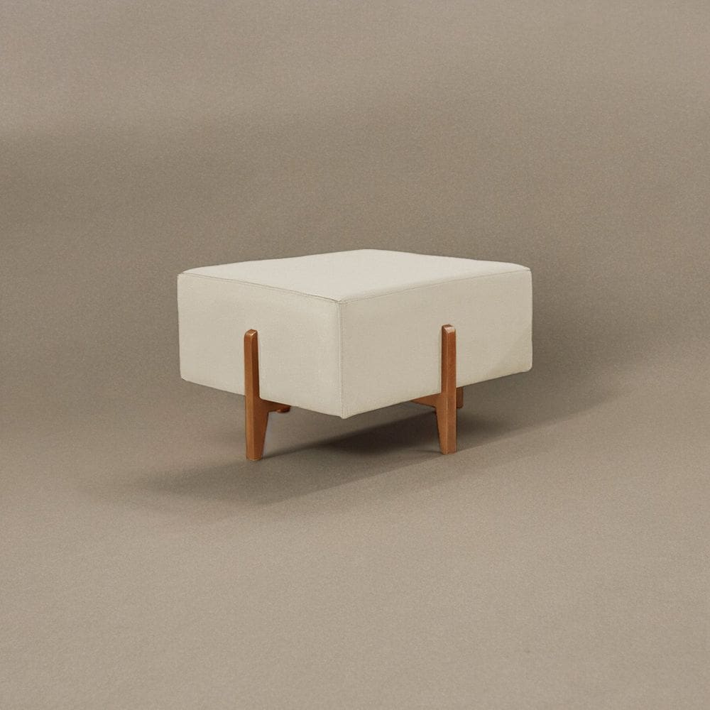 Puff Banqueta em Madeira Maciça Zurik Luxo Bege Claro