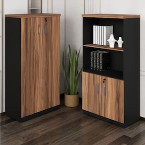 Conjunto Armário Fechado e Armário Estante Espresso Móveis Marrom/Preto