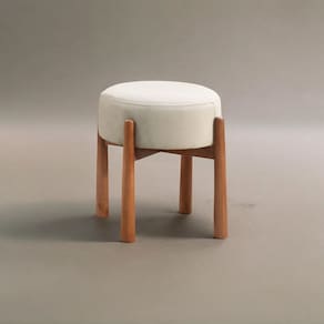 Puff Banqueta Lotus Luxo Madeira Maciça Bege Claro