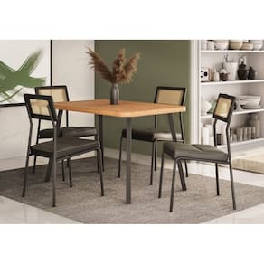 Conjunto Mesa 1,20 Carraro Stellar Nogal-Preto Com 4 Cadeiras Lux Grafite / Preto