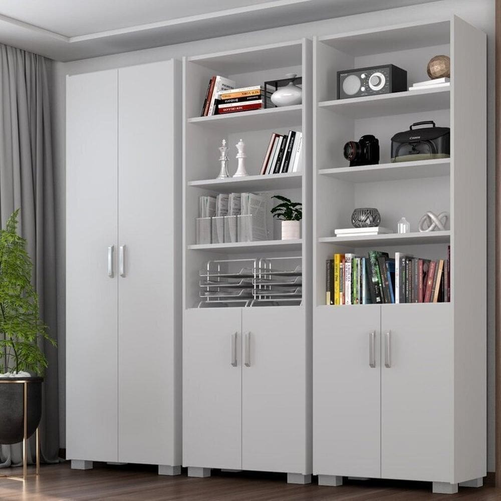 Armário para Escritório 3 Peças com 6 Portas Espresso Móveis Branco