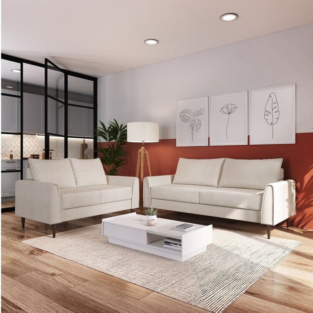 Conjunto Sofá 2 e 3 Lugares Bipartido Bienna Off White