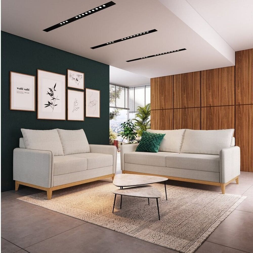 Conjunto Sofá 2 e 3 Lugares Bipartido Lugano Off White
