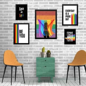 Composição 5 Quadros Lgbt - Bandeira - Com Vidro