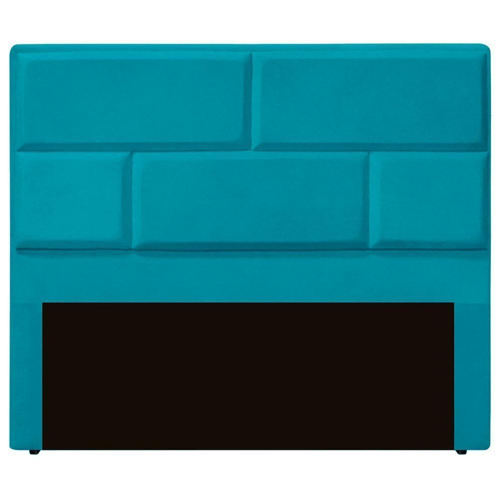 Cabeceira Casal Estofada Para Cama Box Jade Veludo Cor Azul Claro