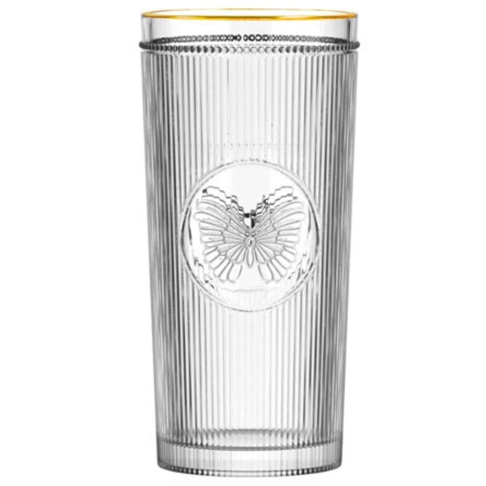 Jogo De Copos 6 Peça Cenelado Borda Dourada Parides 350 Ml