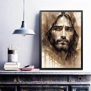 Quadro Aquarela Jesus Abstrato Neutro 33X24Cm