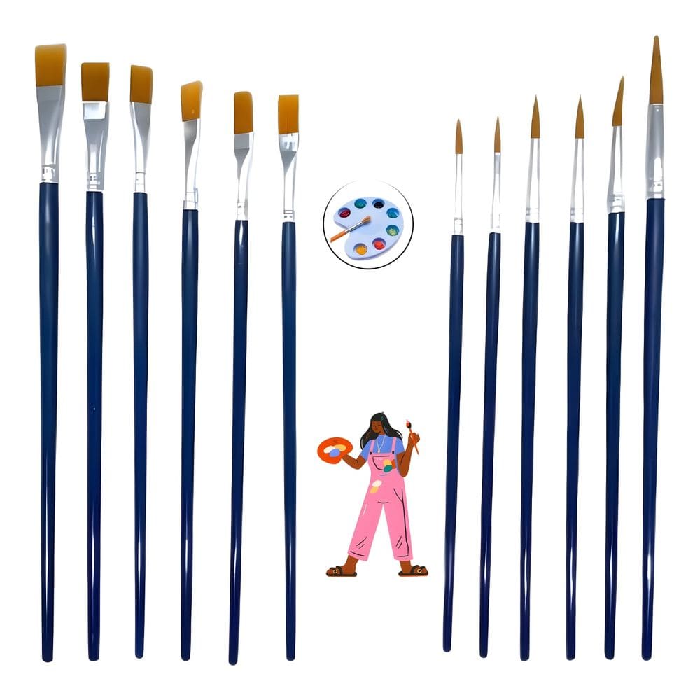 Kit 12 Pincéis Pintura - Tinta Óleo Acrílica E Sintética