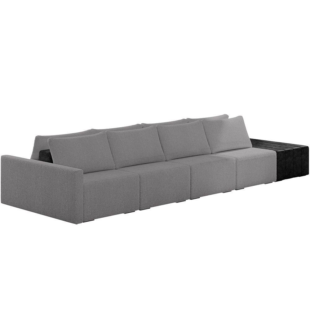 Sofá Ilha Modular Para Sala 432cm com Puff Dublin K01 Bouclê Cinza e Sintético Preto - Lyam Decor