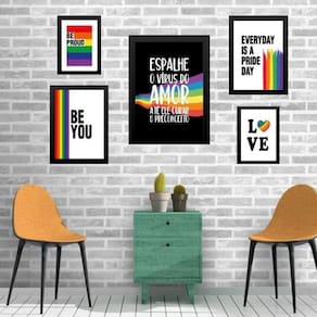Kit 5 Quadros Lgbt - Vírus Do Amor - Com Vidro