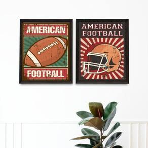 Kit 2 Quadros Decorativos Futebol Americano 45X34Cm - Vidro