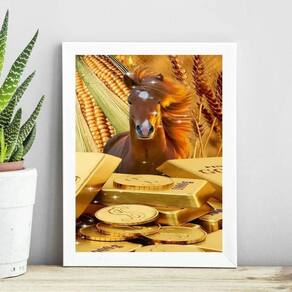 Quadro Arquétipo Cavalo Barras De Ouro 45X34Cm - Com Vidro