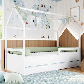 cama infantil montessoriana casinha tivoli com cama auxiliar branca