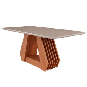 mesa de jantar retangular com tampo de vidro Ágata cinamomo e off white 180 cm
