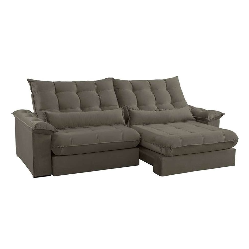 sofá 4 lugares retrátil e reclinável aruba veludo cinza 250 cm