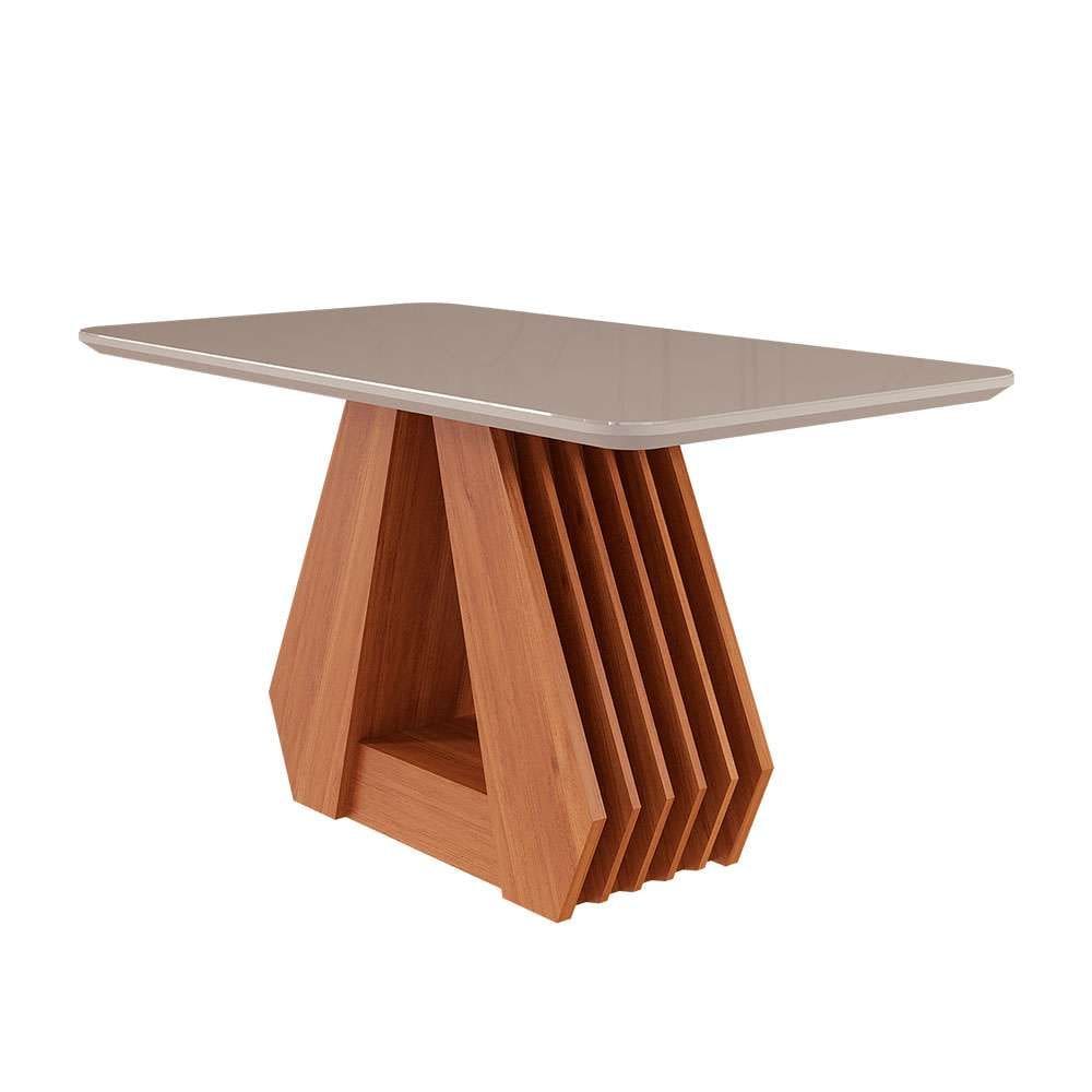 mesa de jantar retangular com tampo de vidro Ágata cinamomo e off white 130 cm