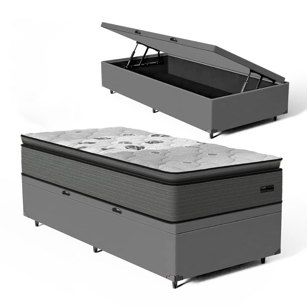 Cama Box Baú com Colchão Resistence Espuma D33 Pillow Top Solteiro 88cm