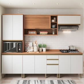 Cozinha Completa Macadâmia 10 Portas 3 Gavetas Freijó/Branco 914421 - Thela